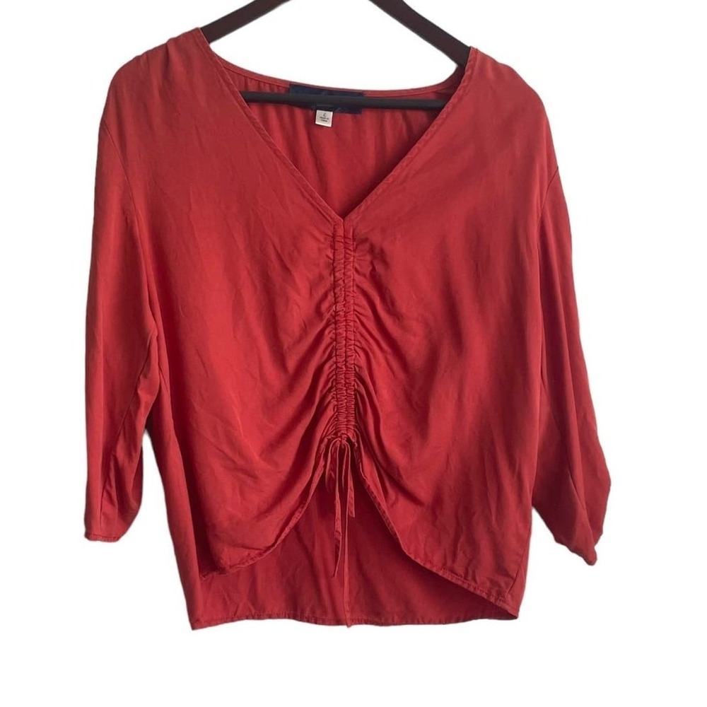 Blue Rain Womens Boho Chic Ruched Blouse L Rust Earthy Cottagecore Tencel Top